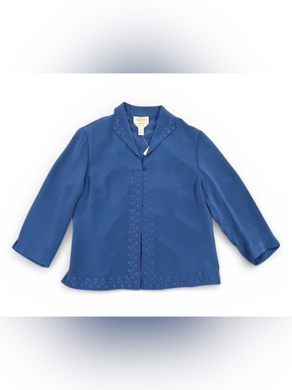 NWT Talbots Pure Silk Floral Embroidered Jacket Blue Size 6 Lightweight